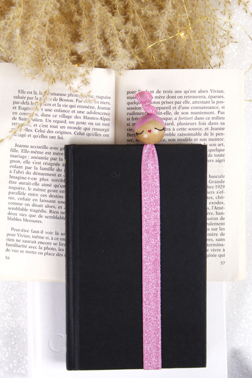 (image pour) Marque Page Elastique Paillette Rose